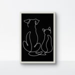 Inverse style pet string art with white rope on a black background, featured in a minimalist white frame.