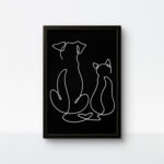 White rope pet silhouette art on a black background with a matching black frame, 9x13 inch handmade art.