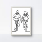 Romantic bicycle ride handmade one rope art in a minimalist white frame.