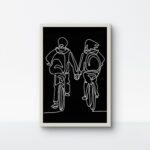 One-line rope art of a romantic couple on a black background with a white frame.