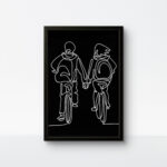 All-black theme handmade one-rope art depicting a romantic bicycle ride.