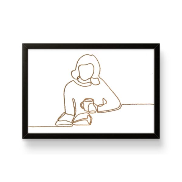 In Her Own World With Book & Coffee – Handmade String Art | One Rope Art with 8″x12″ Frame