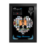 Customized wooden wall calendar photo frame with heart collage design – romantic anniversary or couple gift.