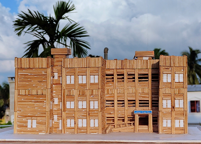 First handmade toothpick model of Muragachha Government College (GGDCN) created by Arnab Basu in 2016.