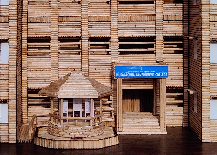 Handmade toothpick model showing the main entrance and Monon Kunjo of Muragachha Government College.