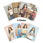 Close-up shot of the eight double-sided custom photo cards included with the personalized pen stand. The cards feature high-quality canvas effect matte lamination, demonstrating the premium photo print quality.