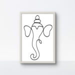 Minimalist black Ganesha rope art in a white frame against a clean white background.