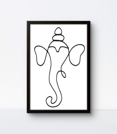 Ganesha handmade string art with a bold black frame and minimalist cotton rope design.