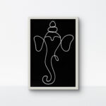 White rope Ganesha art on a black canvas in a white frame for a high-contrast look.