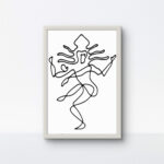 Sustainable cotton thread Nataraja art in a minimalist white-on-white frame.