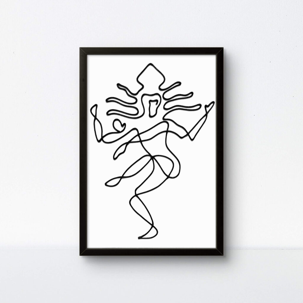 For those who prefer a moody, industrial, or ultra-modern look, this black-on-black framed Nataraja offers a seamless, shadow-box effect that highlights the fluidity of the rope's movement.