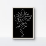 Close-up of white cotton rope Nataraja art on black canvas with white border.