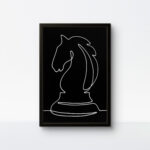 All-black aesthetic Chess Knight string art featuring white rope and a sleek black frame.