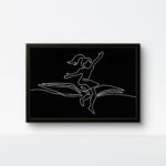 All-black aesthetic Wings of Knowledge rope art featuring white thread and a sleek black frame.