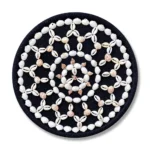 Front studio view of Cowrie and Seashell Mandala Handcrafted Round Wall Decor on a solid white background showing symmetric shell pattern on a black rope base.