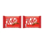 Two identical classic red Nestlé KitKat chocolate bar packs placed side-by-side horizontally against a solid white background.
