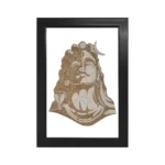 Upahar18 Adiyogi Shiva Rope Craft Portrait Frame enclosed in a sleek black border frame featuring the Lord Shiva bust made of natural jute and white cotton ropes.