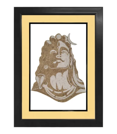 Upahar18 Adiyogi Shiva Rope Craft Portrait Frame with a premium double-layered border featuring a cream-colored inner mount and a sleek black outer frame.