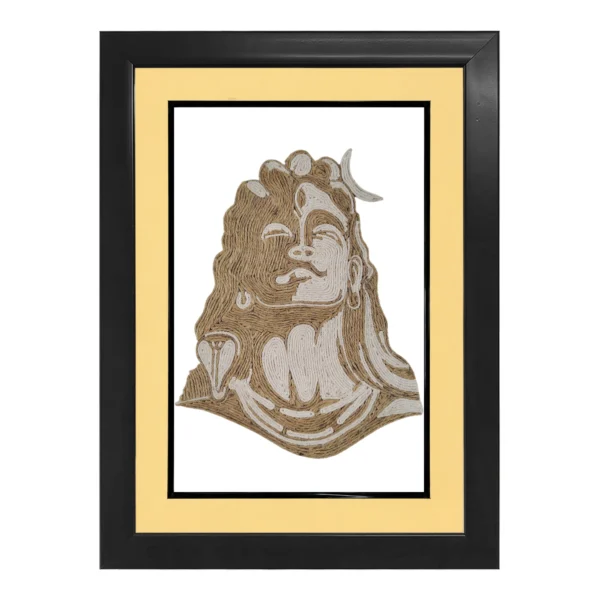 Upahar18 Adiyogi Shiva Rope Craft Portrait Frame with a premium double-layered border featuring a cream-colored inner mount and a sleek black outer frame.