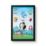 Personalized baby birth details classic photo frame with red cartoon car and nature background template by upahar18
