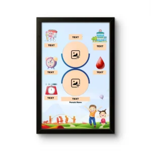 Customized baby birth details classic photo frame blank playful cartoon theme layout customizable template upahar18