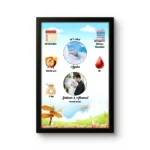 Personalized baby birth details classic photo frame with rainbow landscape wooden signpost background template by upahar18