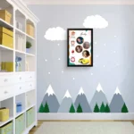Upahar18 personalized baby birth details classic photo frame design 012 hanging on a light blue nursery wall with mountain and cloud wall stickers