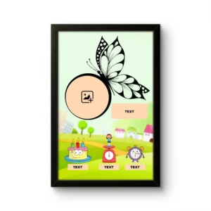 Customized baby birth details classic photo frame blank butterfly theme layout customizable template green background upahar18