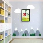 Upahar18 personalized baby birth details classic photo frame design 014 hanging on a light blue nursery wall with mountain and cloud wall stickers
