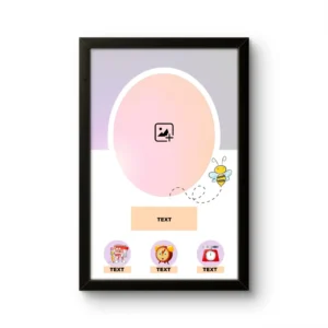 Customized baby birth details classic photo frame blank oval layout bumblebee theme customizable template upahar18