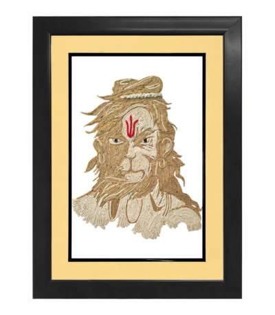 Upahar18 Bajrangbali Rope Craft Portrait Frame styled in a luxury double-layered frame featuring a soft cream inner mount border and a sturdy black outer frame.
