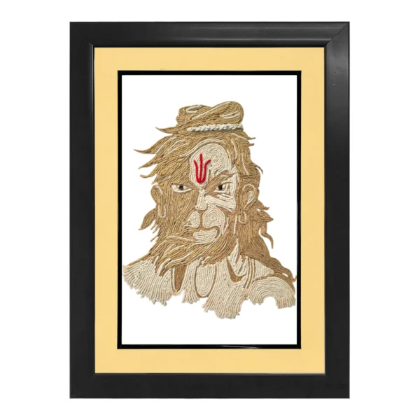 Upahar18 Bajrangbali Rope Craft Portrait Frame styled in a luxury double-layered frame featuring a soft cream inner mount border and a sturdy black outer frame.