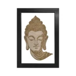 Upahar18 Goutam Buddha Rope Craft Portrait Frame inside a minimalist black rectangle border displaying a handmade calm face of Lord Buddha crafted with jute and cotton ropes.