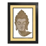 Upahar18 Goutam Buddha Rope Craft Portrait Frame framed in a premium double border consisting of a cream inner mount and a solid black outer frame.
