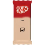 A minimalist customized kitkat chocolate wrapper mockup from upahar18 with a red top, a large beige personalized section, a placeholder text box, and an image icon.