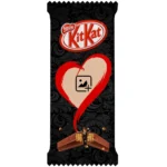 An elegant black textured swirl patterned customized kitkat wrapper from upahar18, showing a large red brush-stroke heart frame placeholder for a personalized image.
