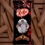 A customized black kitkat wrapper from upahar18 decorated with red hearts, red stars, a gift bow, and a personalized photo printed portrait of a man inside a wavy frame.