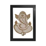 Upahar18 Lord Ganesha Rope Craft Portrait Frame within a bold black rectangular border showcasing the full handmade seated silhouette of Lord Ganesha made from natural ropes.