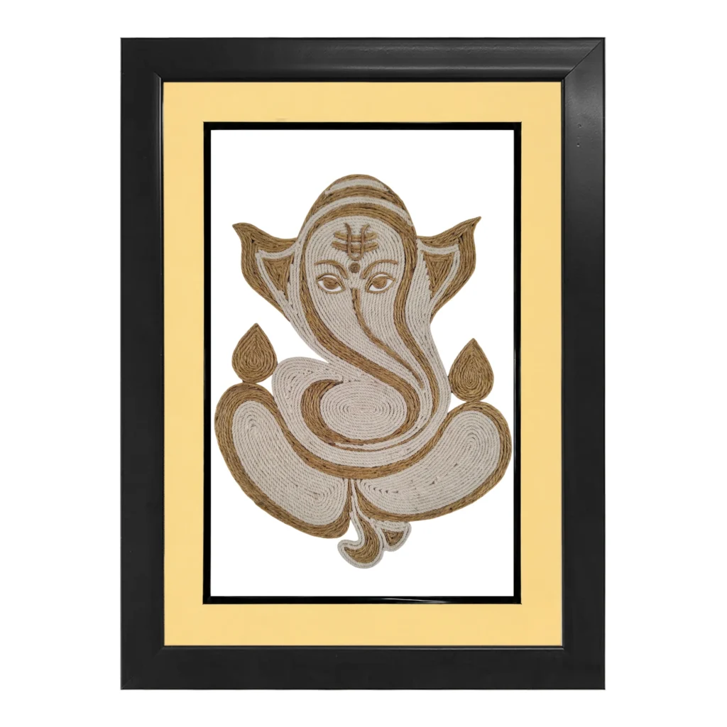 Upahar18 Lord Ganesha Rope Craft Portrait Frame styled in a luxury double border featuring a warm cream inner mount layer and a solid black outer frame.