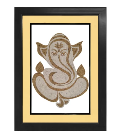Upahar18 Lord Ganesha Rope Craft Portrait Frame styled in a luxury double border featuring a warm cream inner mount layer and a solid black outer frame.