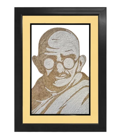 Upahar18 Mahatma Gandhi Rope Craft Portrait Frame featuring a premium double border with a cream inner mount layer and a bold black outer frame.