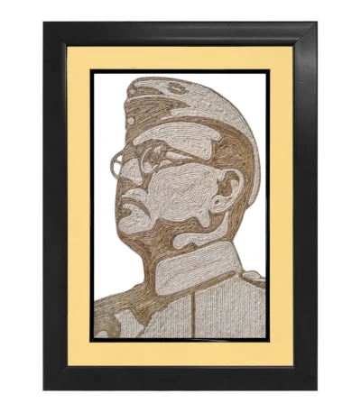 Upahar18 Netaji Subhas Chandra Bose Rope Craft Portrait Frame designed with a premium double border consisting of a cream inner mount and a solid black outer frame.