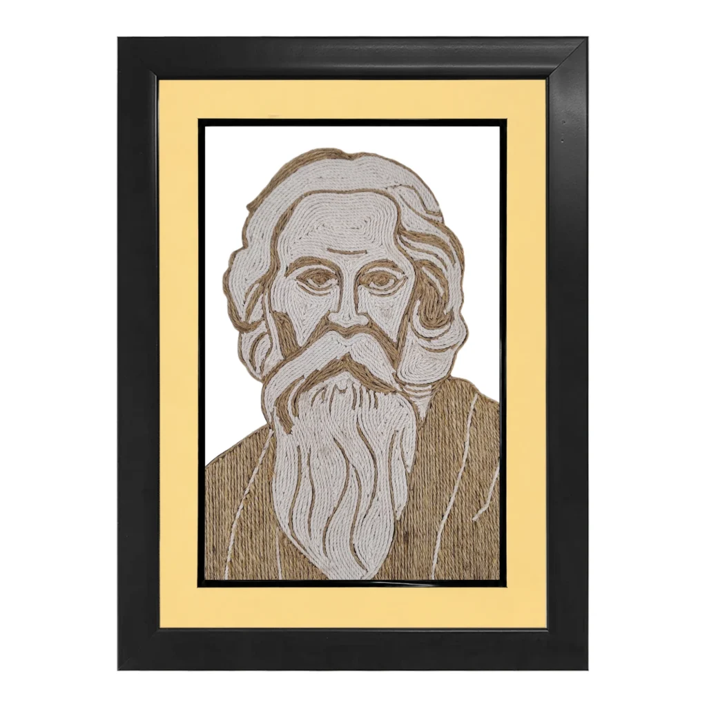 Upahar18 Rabindranath Thakur Rope Craft Portrait Frame styled in a luxury double border featuring a warm cream inner mount layer and a sturdy black outer frame.