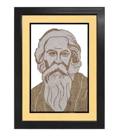 Upahar18 Rabindranath Thakur Rope Craft Portrait Frame styled in a luxury double border featuring a warm cream inner mount layer and a sturdy black outer frame.