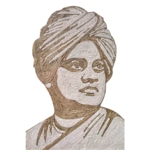 A powerful rope craft portrait of spiritual leader Swami Vivekananda featuring his iconic wrapped turban and confident gaze, made using multi-toned jute and white fibers.