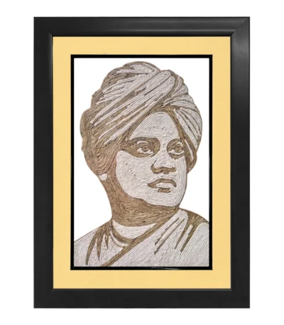 Upahar18 Swami Vivekananda Rope Craft Portrait Frame featuring a luxury double border consisting of a cream inner mount and a solid black outer frame.