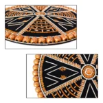 Macro close-up view of Wooden Bead and Natural Seed Mandala Wall Decor showing polished brown beads and detailed seed alignment.