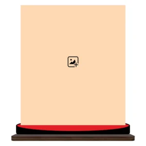 A generic product customization placeholder template for a personalized photo MDF cutout standee, featuring a blank rectangular display space with an 'add image' icon on a premium heavy wooden base.