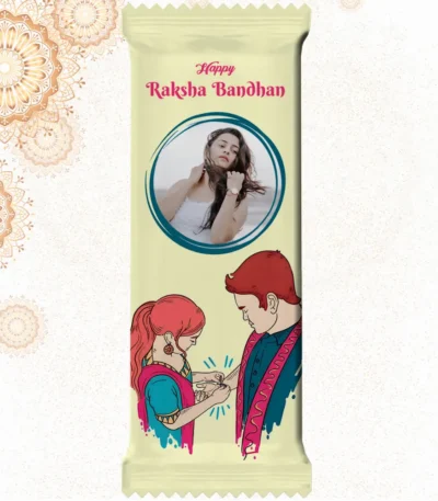 Custom cream Cadbury Dairy Milk bar from upahar18 with a minimalist customize design wrapper featuring modern line art, English wishes, and a photo chocolate print of a girl in a white outfit.