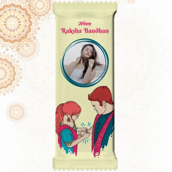 Custom cream Cadbury Dairy Milk bar from upahar18 with a minimalist customize design wrapper featuring modern line art, English wishes, and a photo chocolate print of a girl in a white outfit.